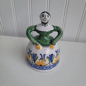 Vintage Spanish Folk Art Dinner Bell Green Yellow Blue Marked E'spana 5"